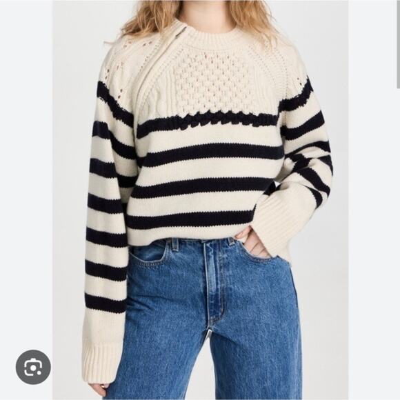 Ba&sh Palo Cream Black Striped 100% Wool Pullover Sweater Women’s Size Medium - Picture 1 of 11
